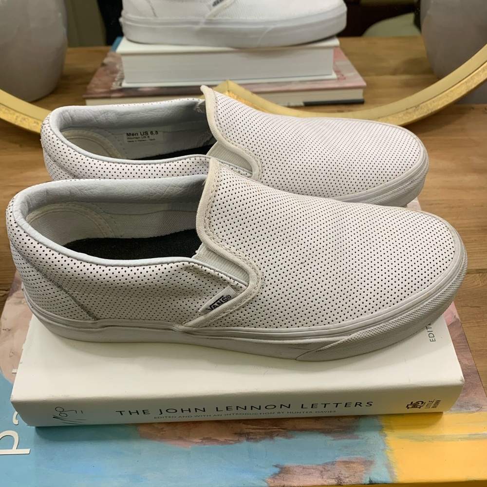 Perforated Leather Vans Slip Ons